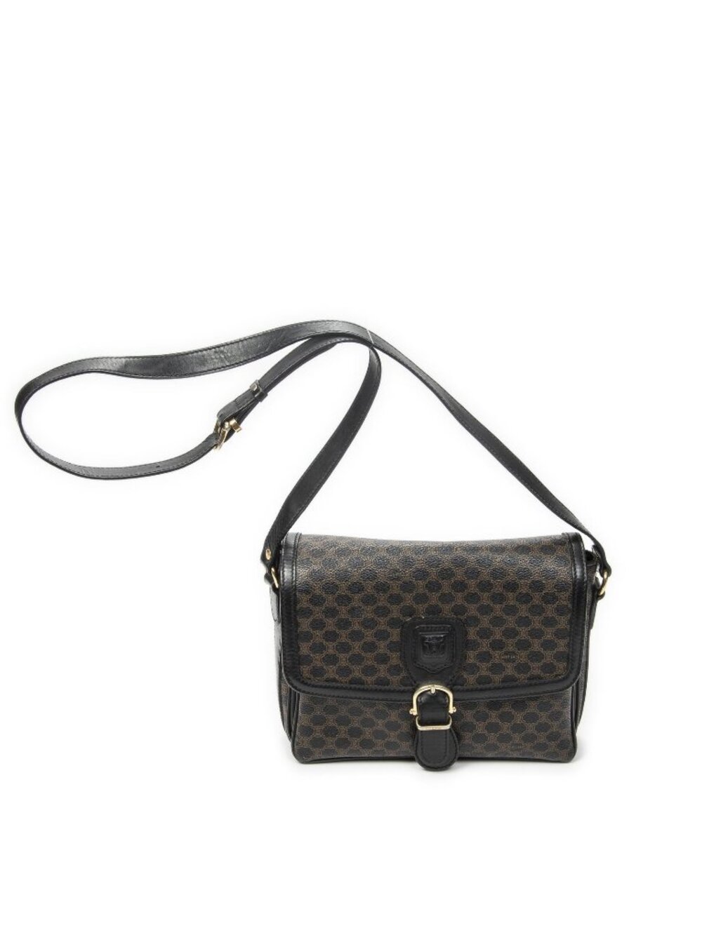 Celine Small Buckle Flap Bag Crossbody Black Macadam Canvas